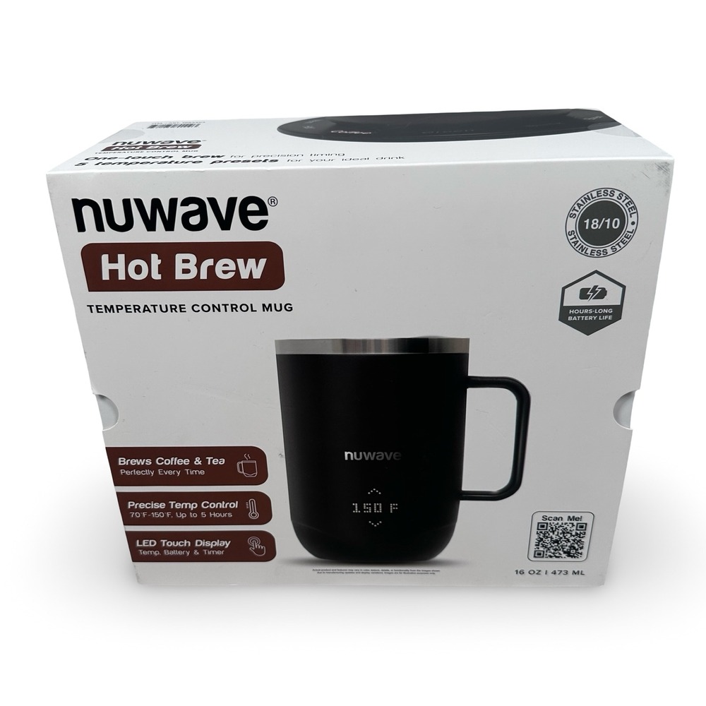 Nuwave Hot Brew Temperature Control Mug 16oz Black Stainless Steel 1983493 NEW